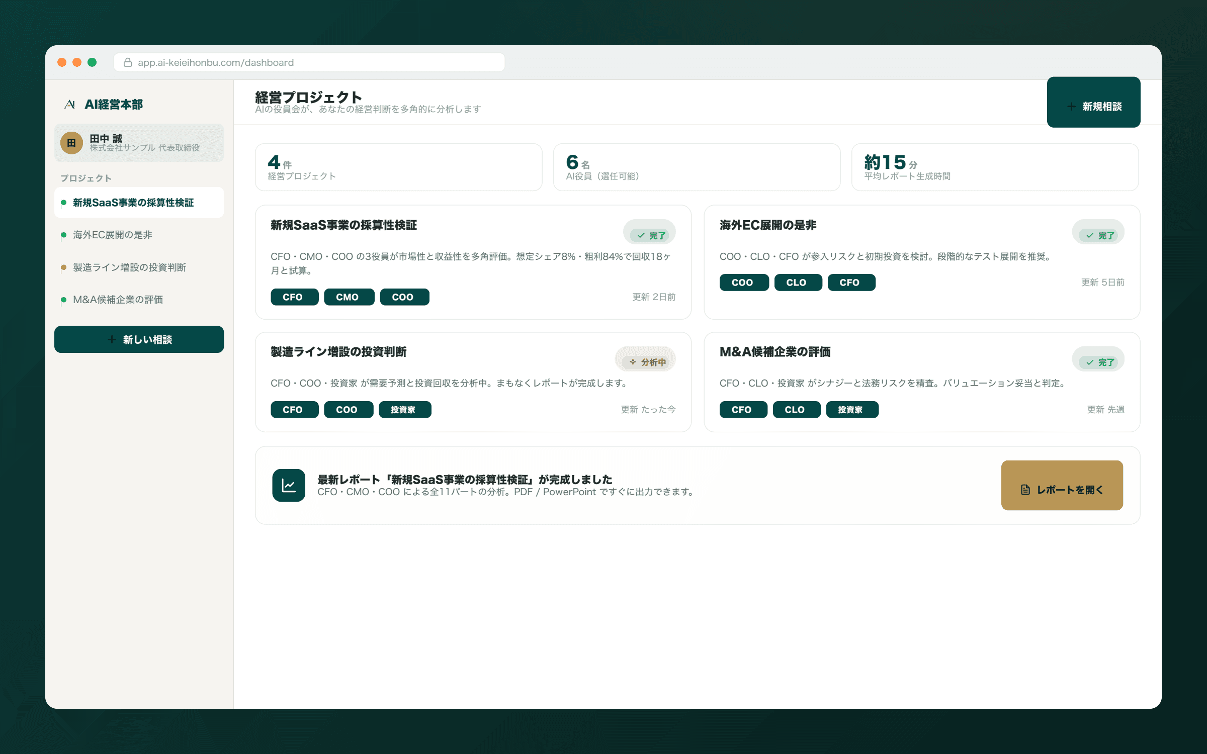 相談中の案件と進捗が一覧で分かります